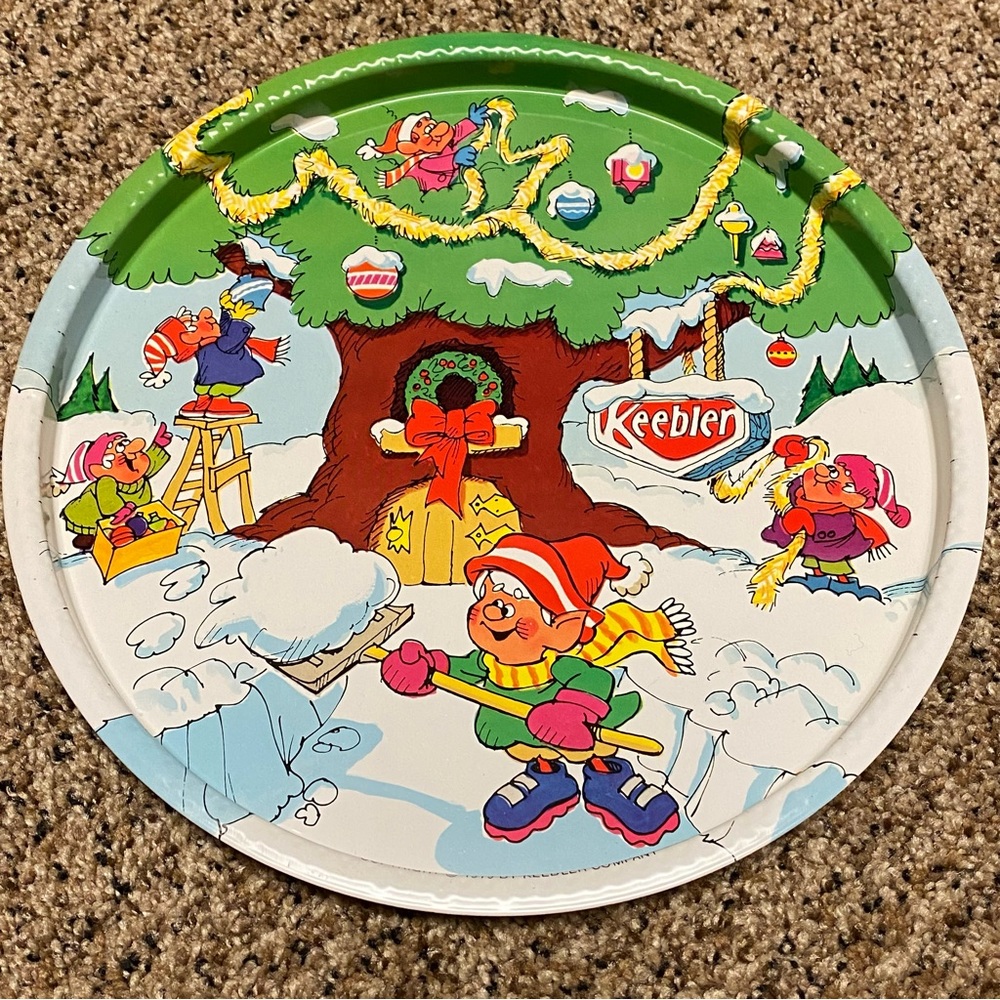 Vintage 1979 Keebler Elf elves Serving Tray Christmas Santa cookie Tray